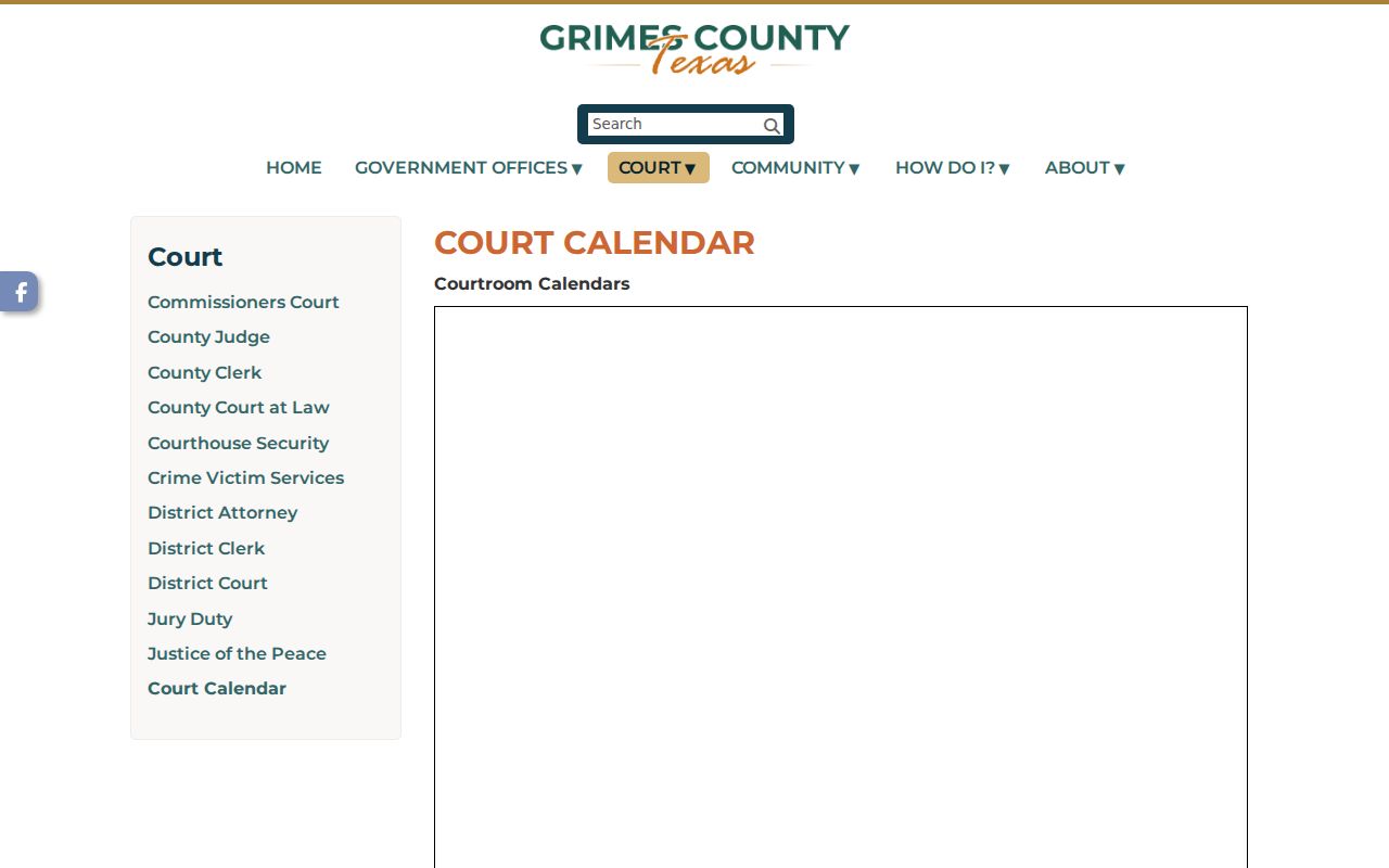 Grimes County court calendar official landing page