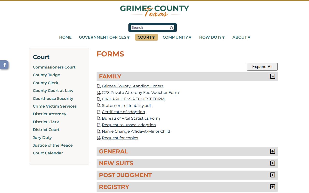 Grimes County civil court docket District Clerk forms