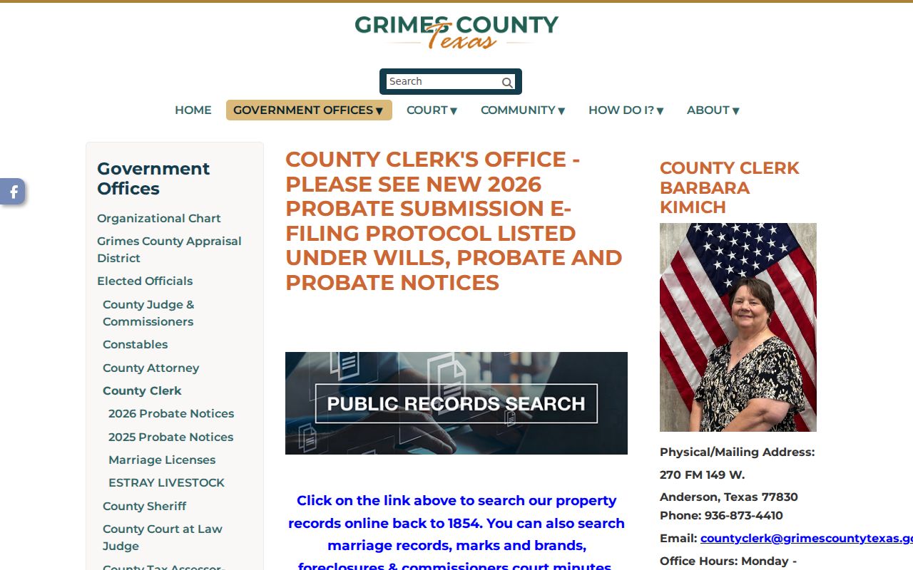 Grimes County court docket County Clerk records office